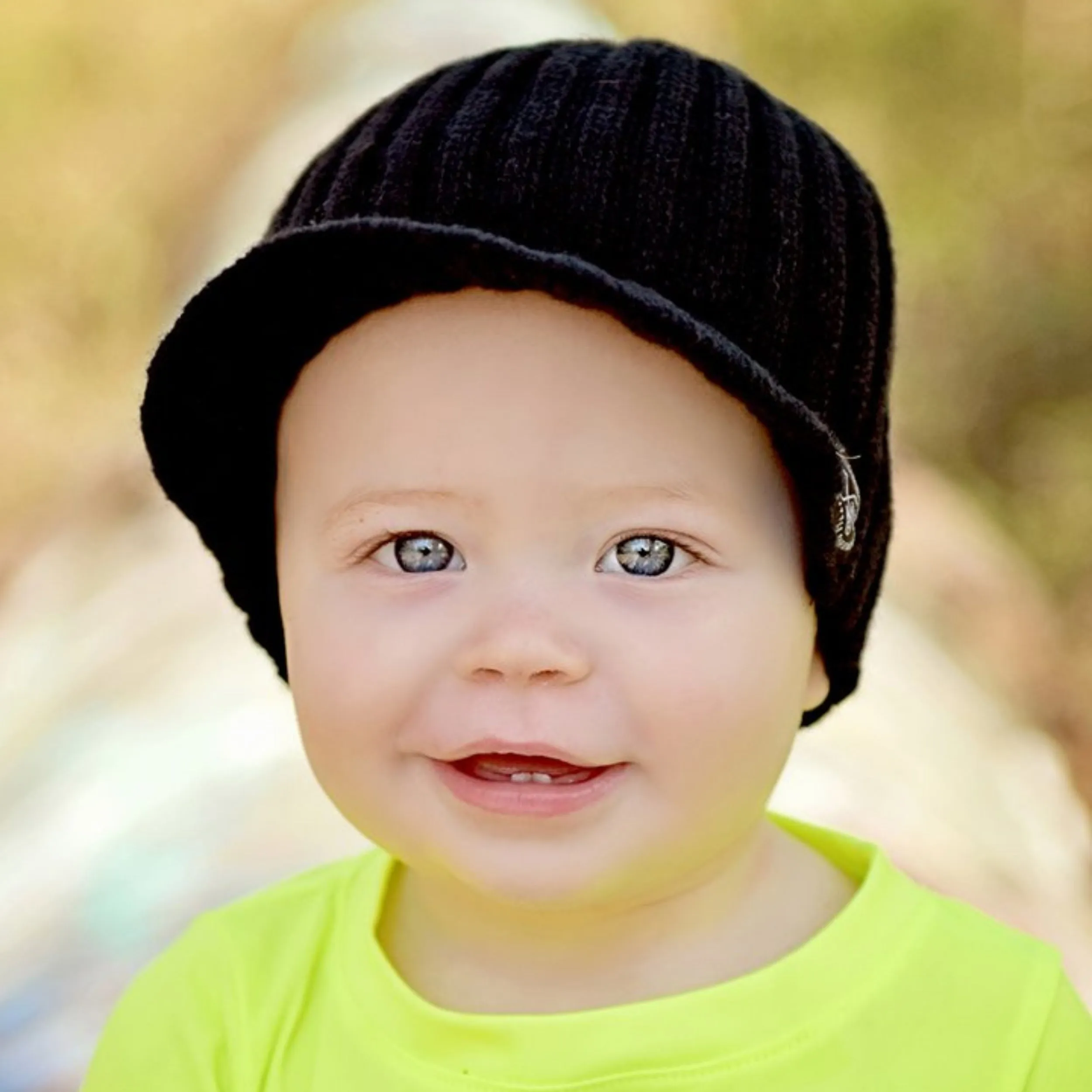 Knuckleheads Black Baby Boy's Stripe Visor Beanie with Tag Baby Hat