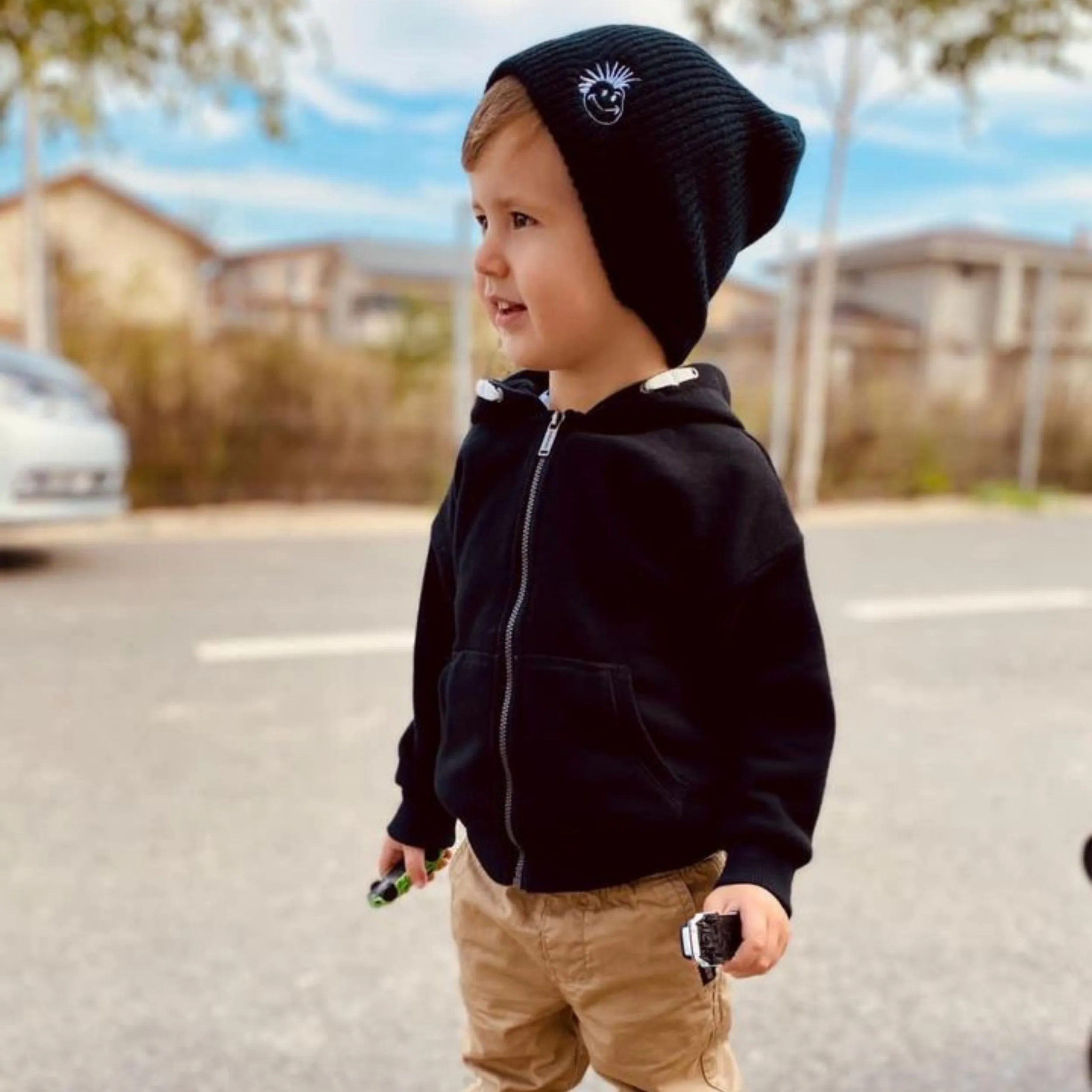 Knuckleheads Black with Logo Slouchy Beanie