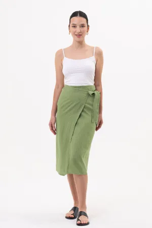 Kofiau Wrap Linen Skirt Green