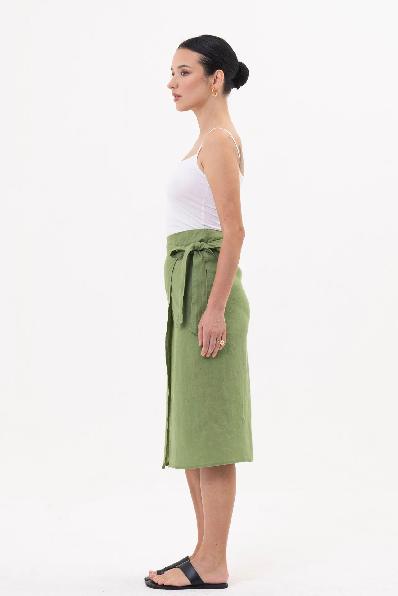 Kofiau Wrap Linen Skirt Green