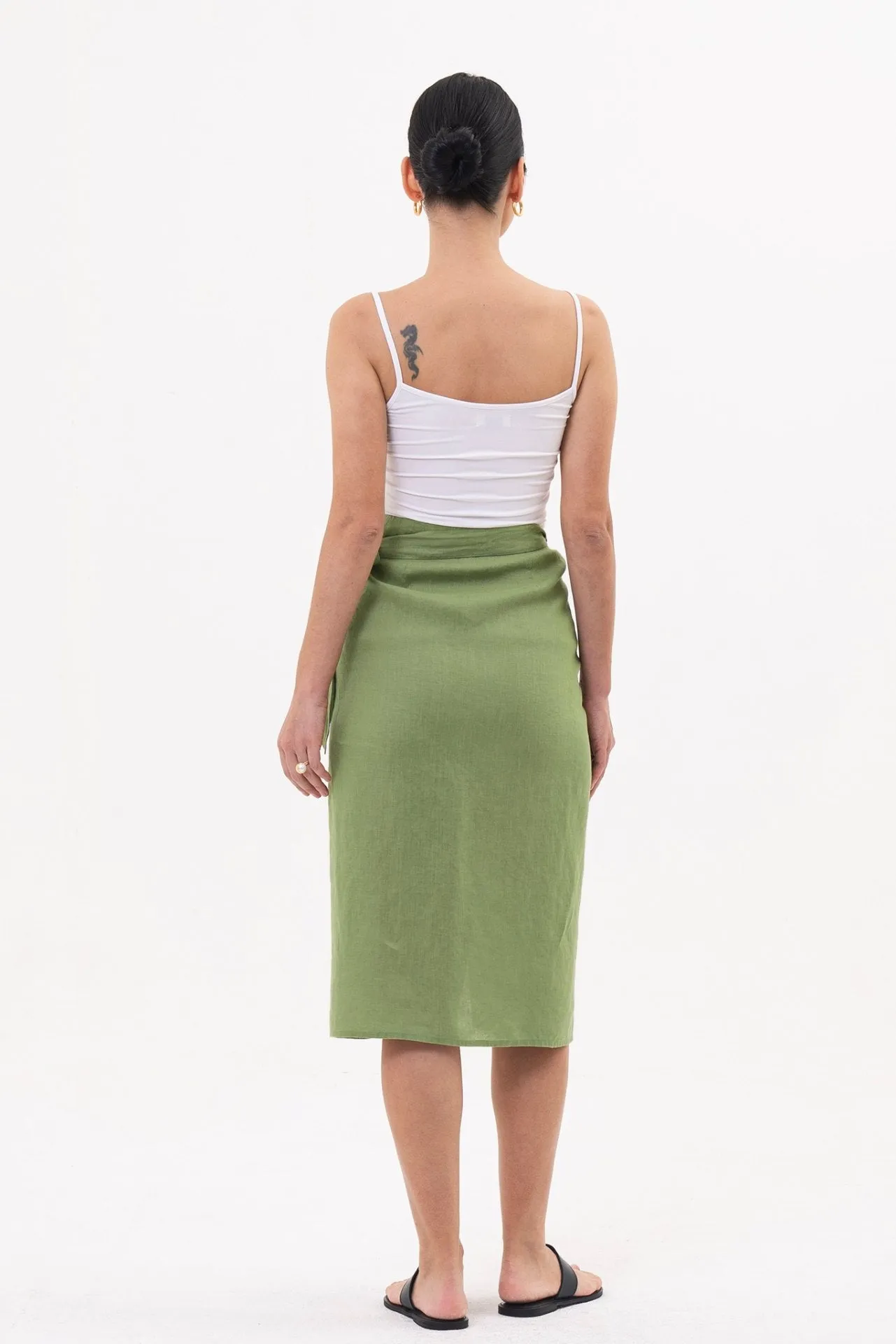 Kofiau Wrap Linen Skirt Green