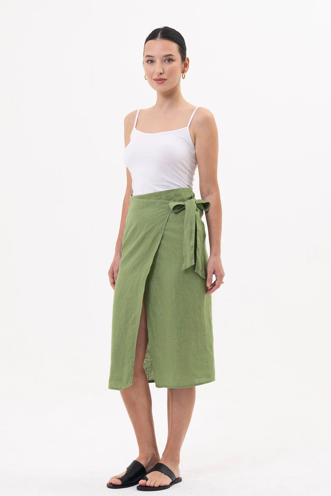 Kofiau Wrap Linen Skirt Green