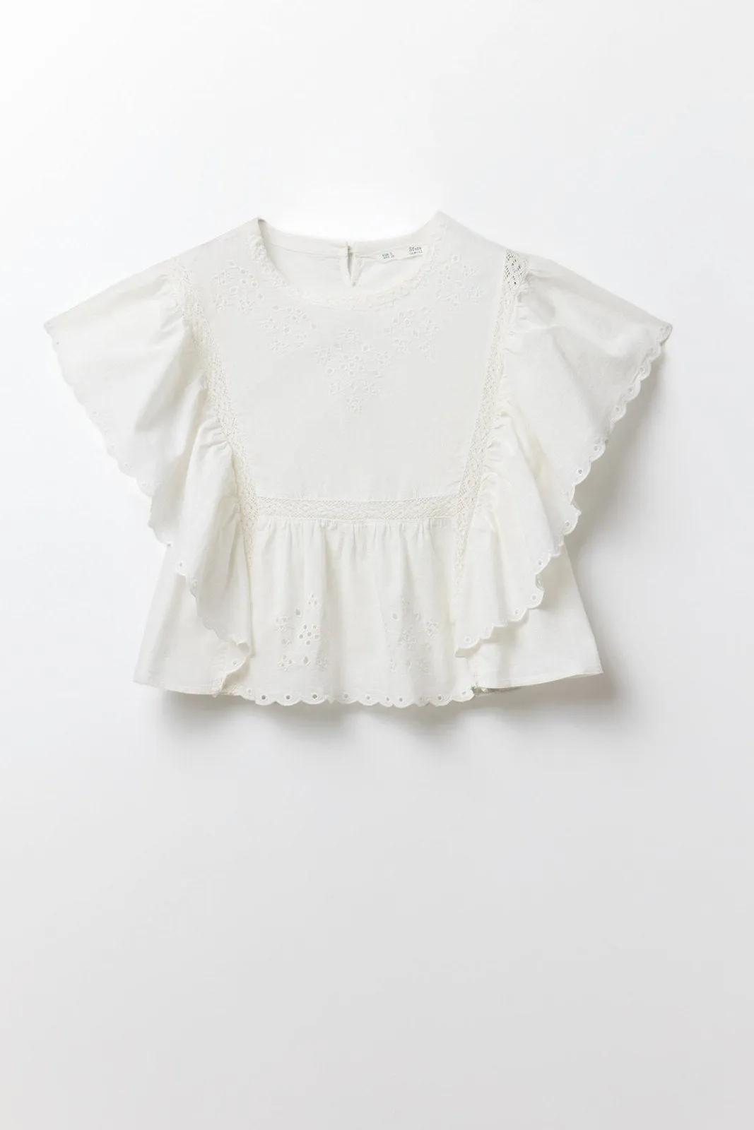 Lace butterfly sleeve blouse - White