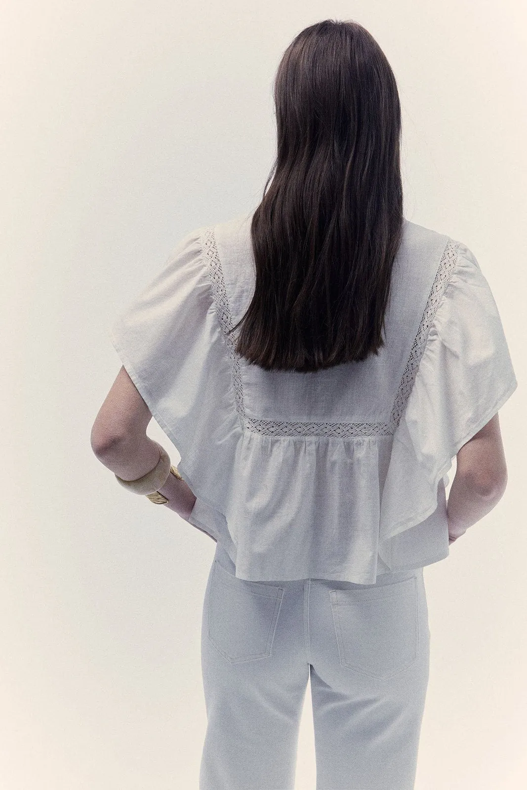 Lace butterfly sleeve blouse - White