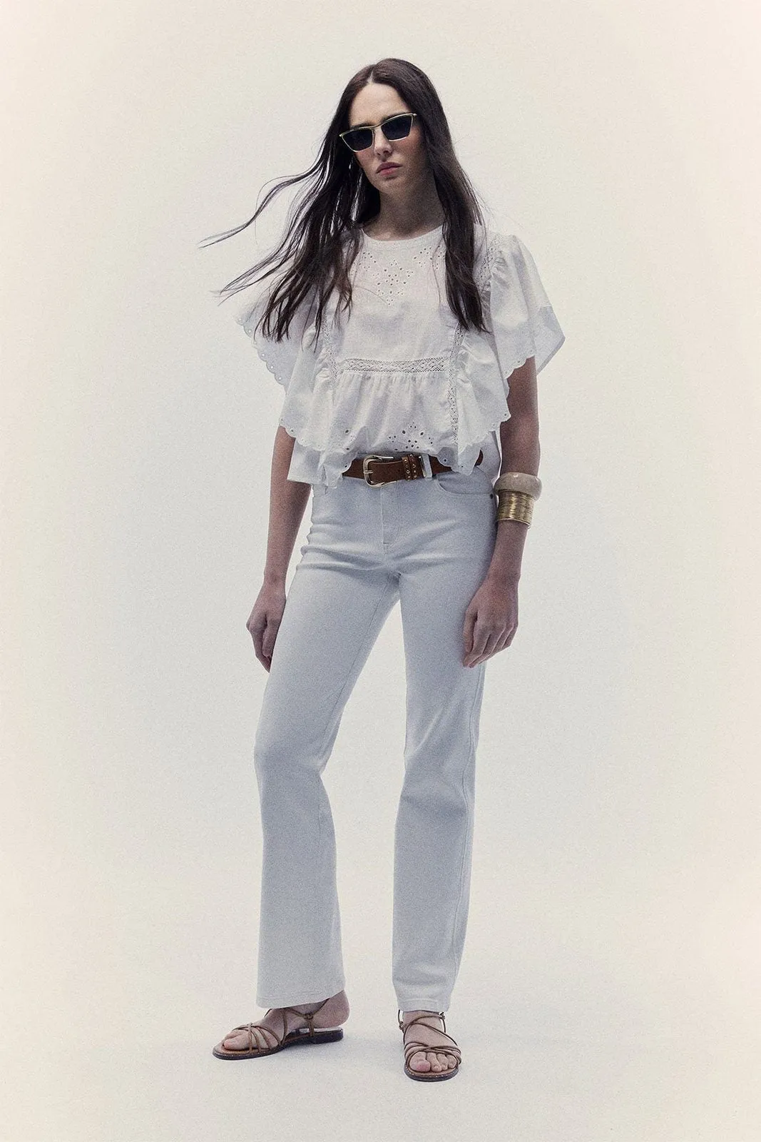 Lace butterfly sleeve blouse - White