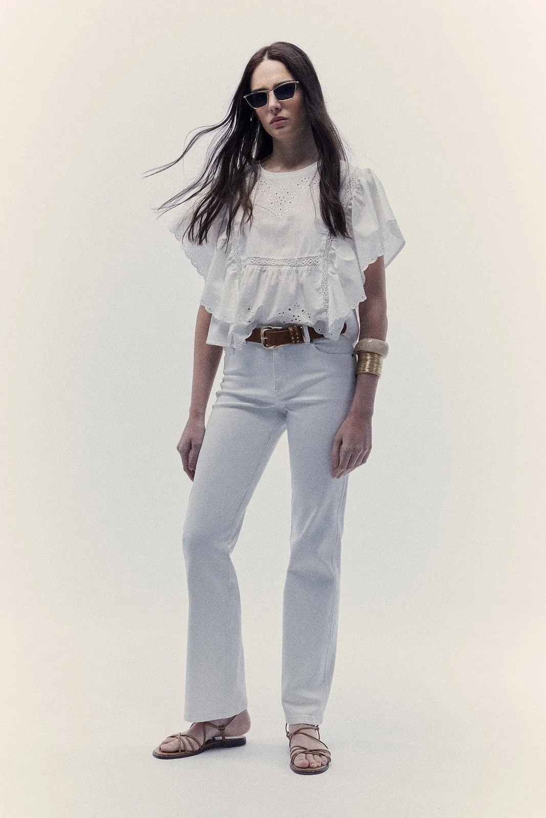 Lace butterfly sleeve blouse - White