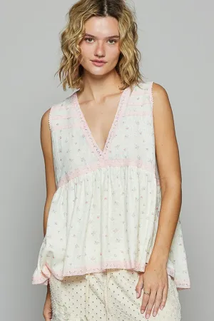 Lace Floral V-Neck Sleeveless Top | Casual Summer Style in Cream