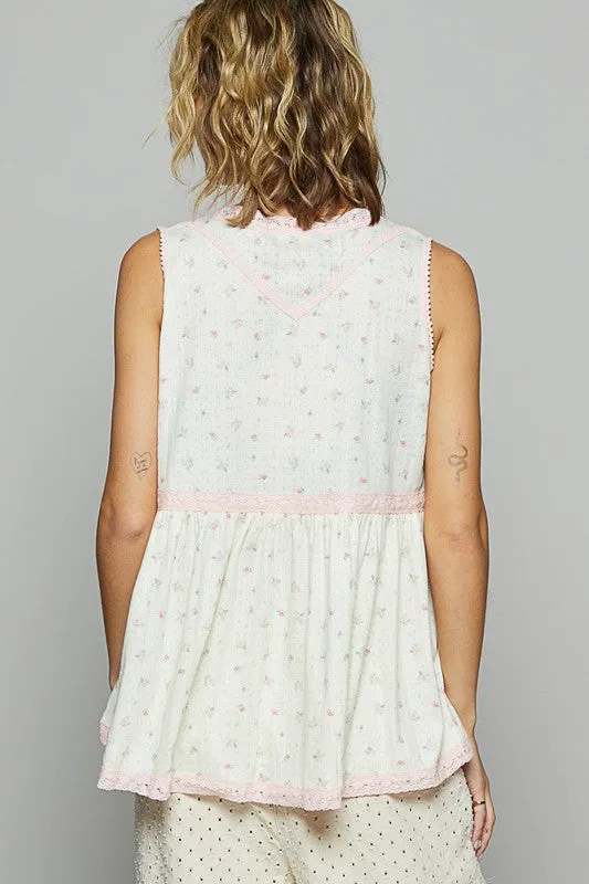 Lace Floral V-Neck Sleeveless Top | Casual Summer Style in Cream