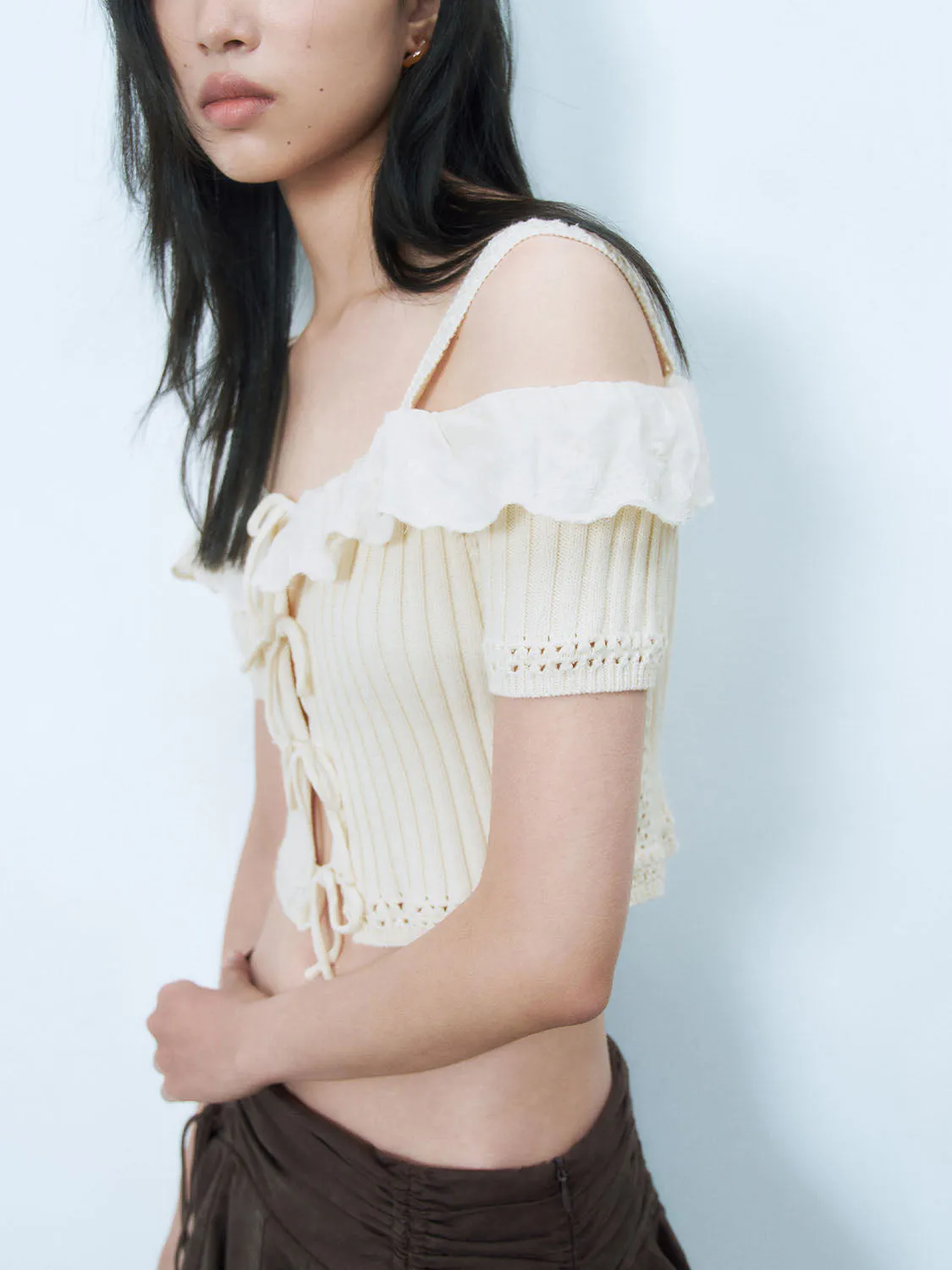 Lace Up Front One Shoulder Blouses