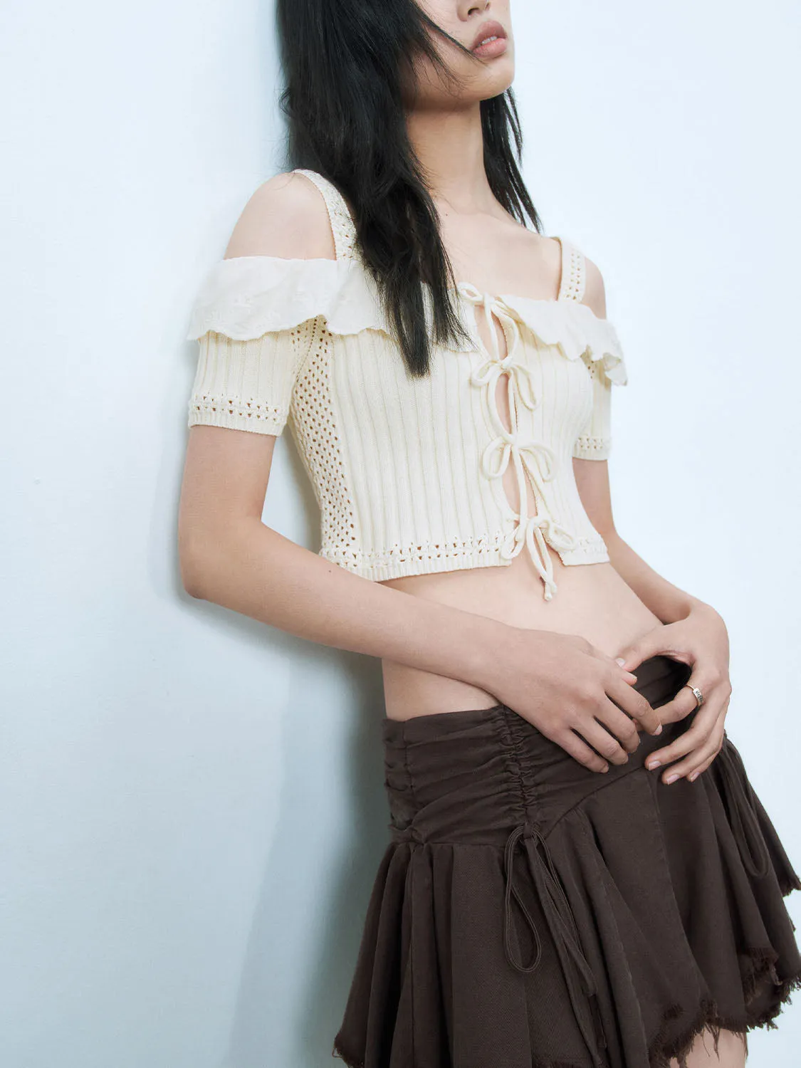 Lace Up Front One Shoulder Blouses