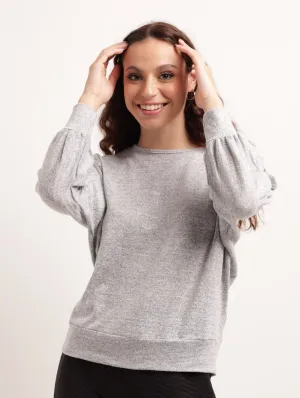 Ladies Long Sleeve Slouchy Batwing Top - Grey Melange