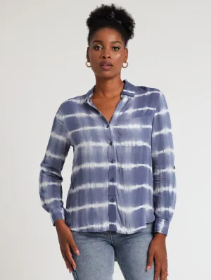 Ladies Long SLeeve Tie Dye Stripe Slouchy Shirt -Berry