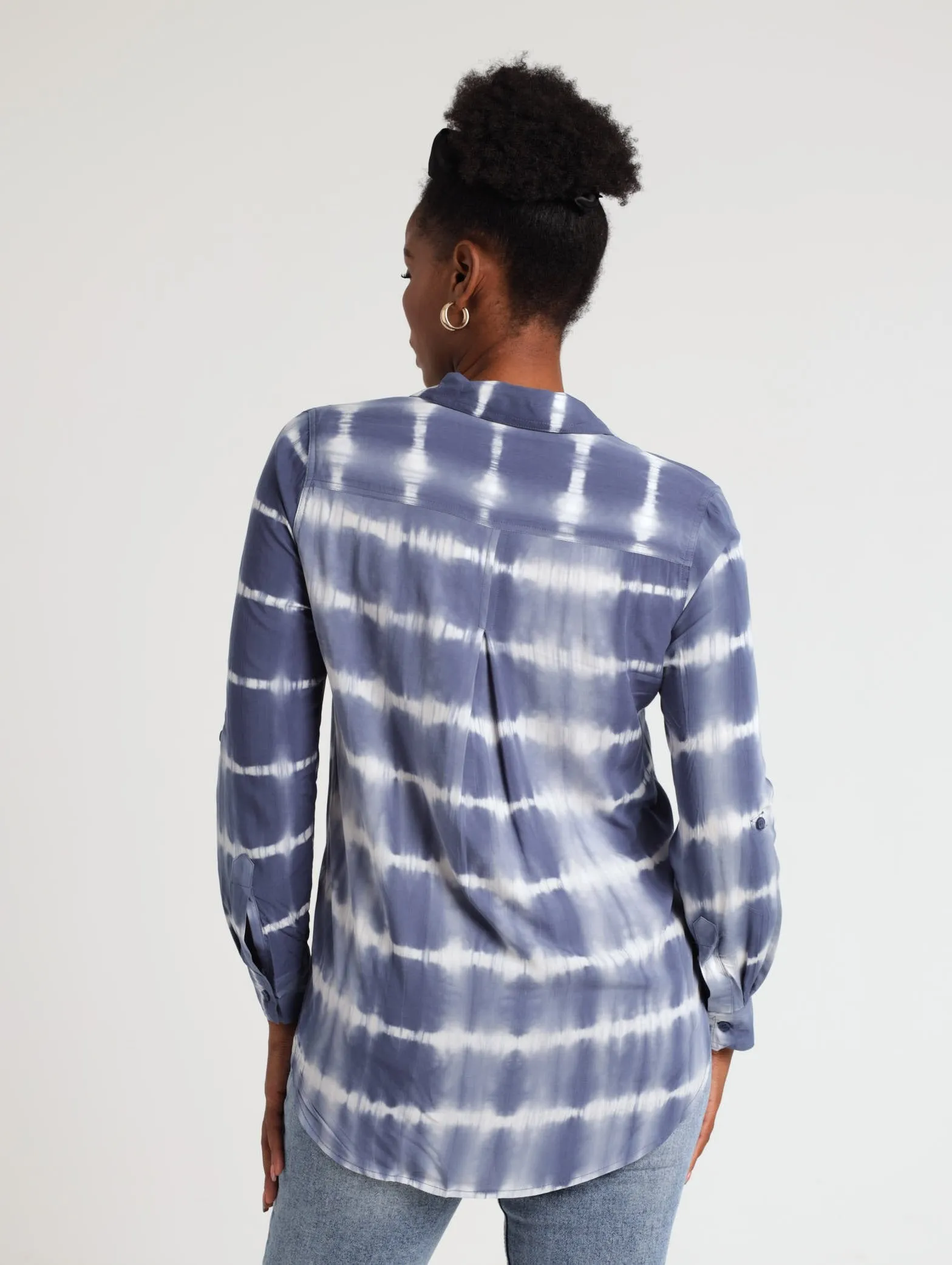 Ladies Long SLeeve Tie Dye Stripe Slouchy Shirt -Berry