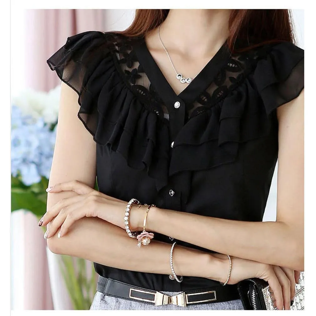 Ladies Shirts Fashion Women Blouse Chiffon Shirts Lace Blouses Tops