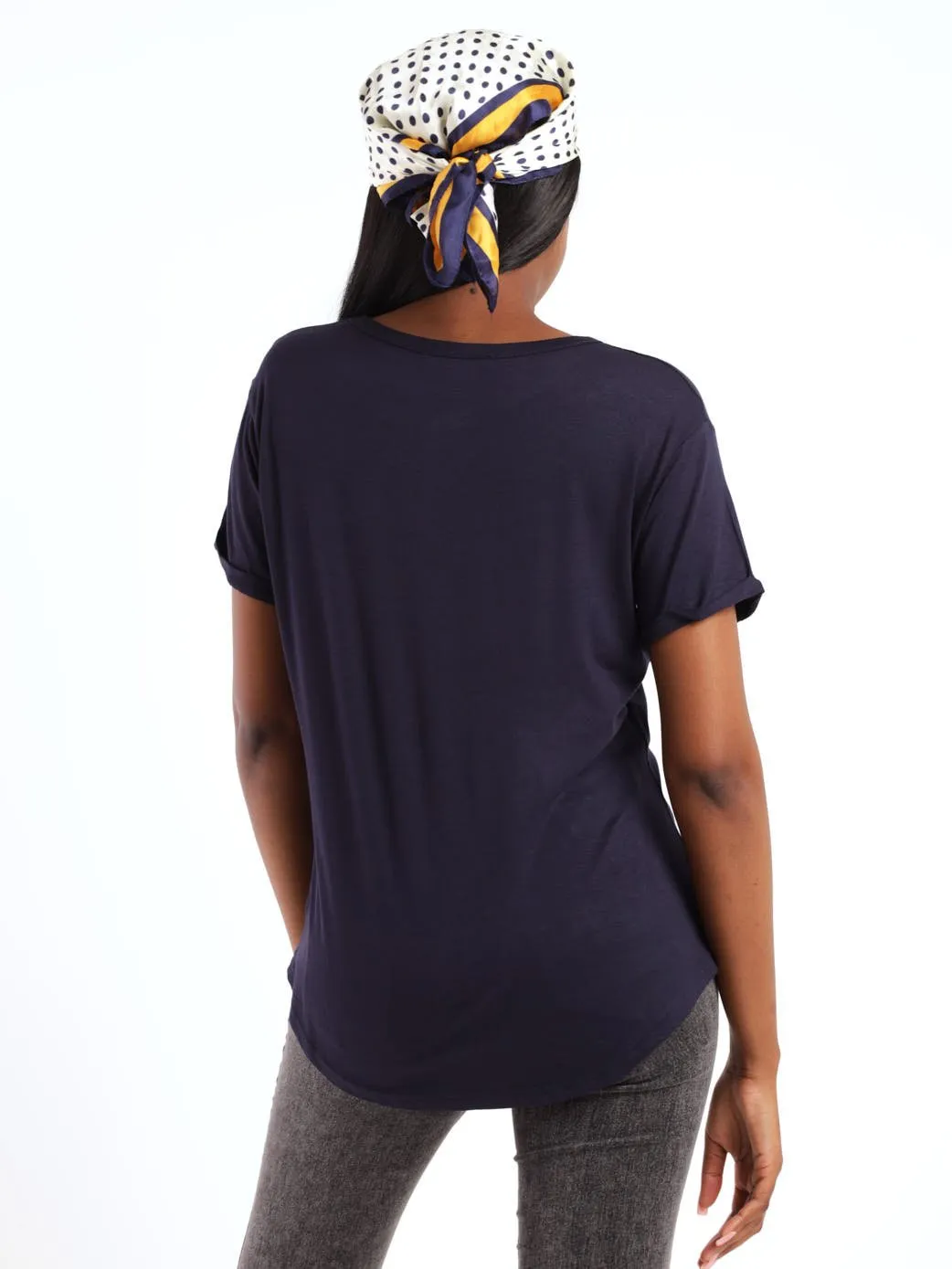 Ladies Short Sleeve Drapey Pocket Tee - Navy
