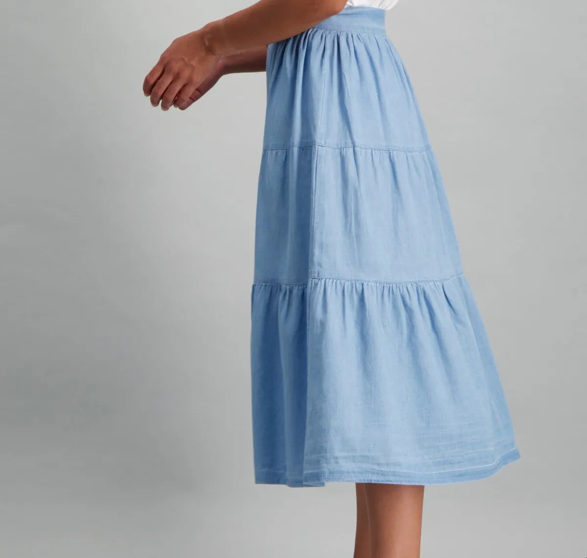 Ladies Tiered Denim Skirt - Bleach