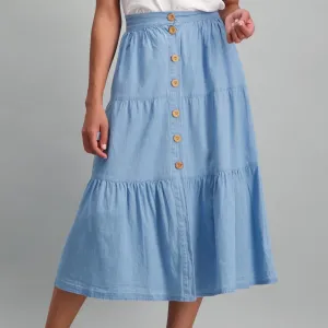 Ladies Tiered Denim Skirt - Bleach
