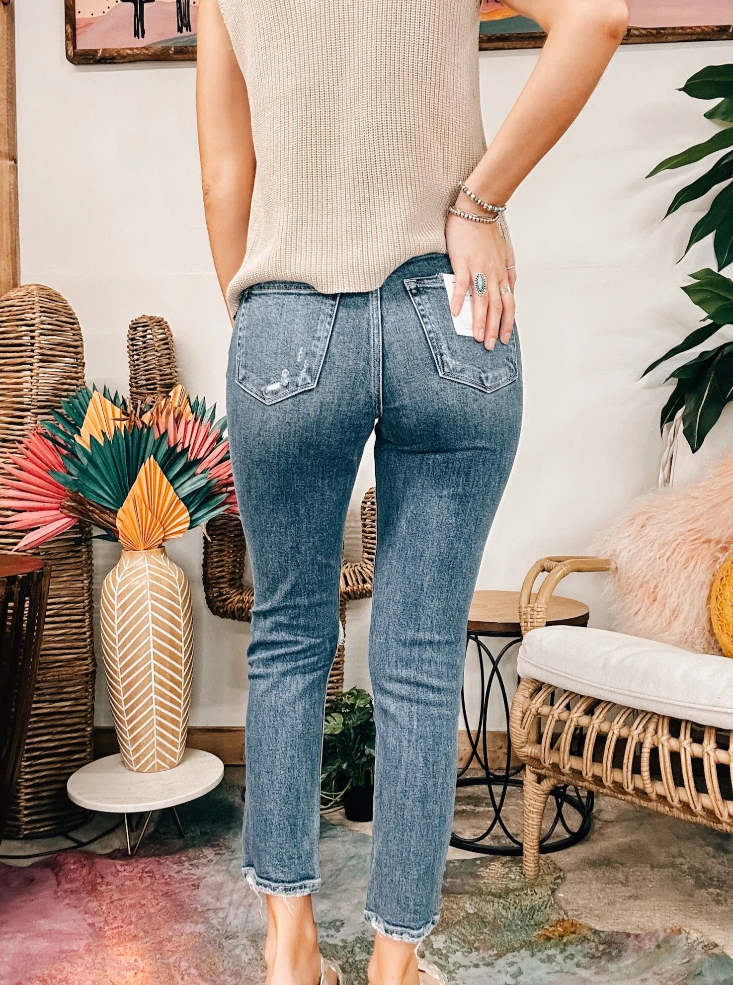 Last Night Distressed Stretch Mom Jeans