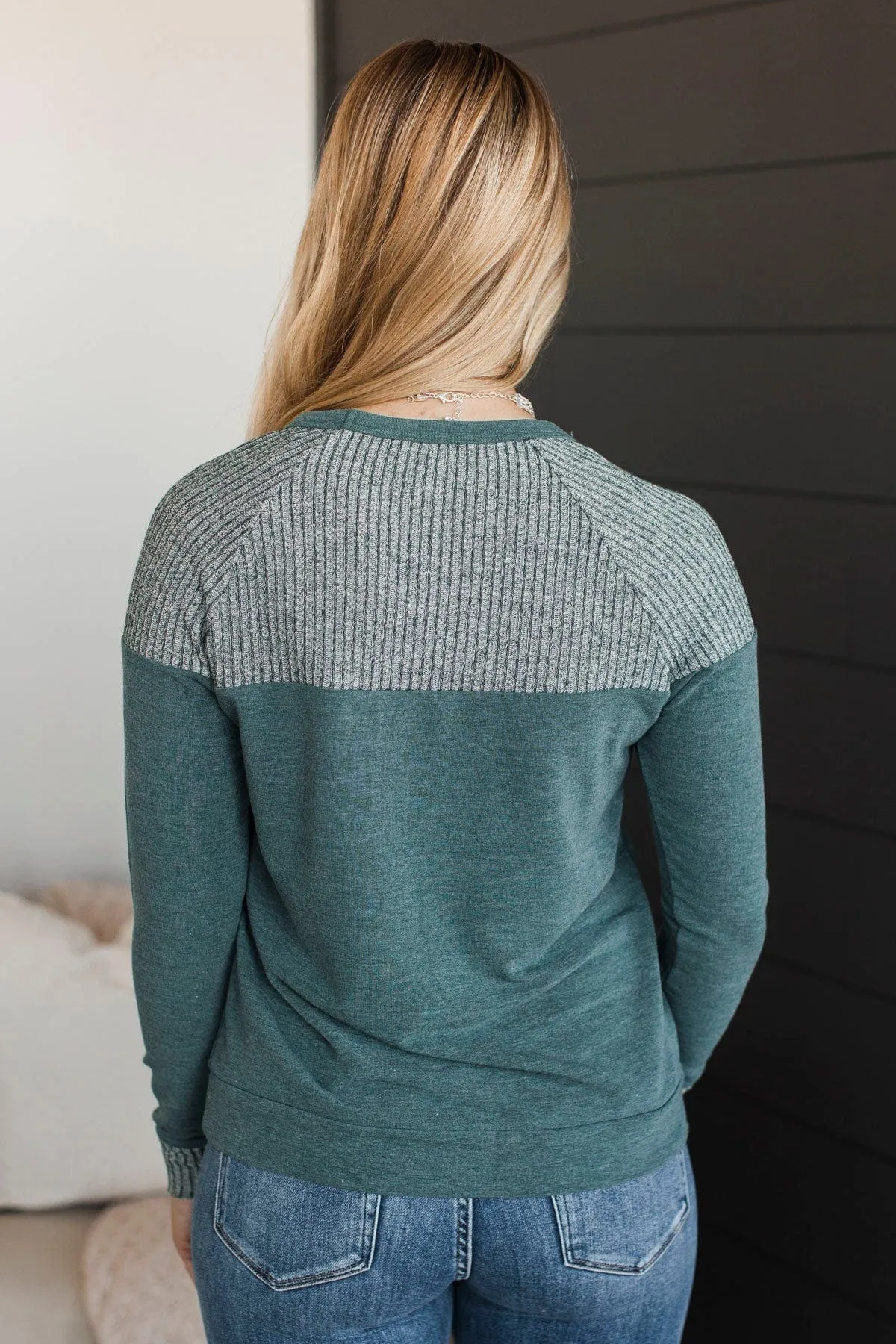 Laugh It Off Long Sleeve Top- Hunter Green