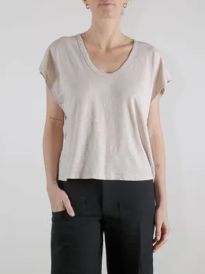 Lena Slouchy Scoop Neck Tee in Supima Slub - Cement