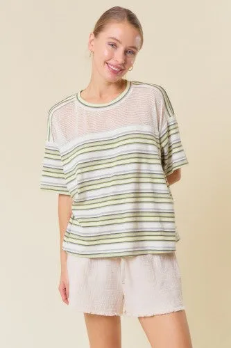 Light Lime   Ivory Stripe Mesh Inset Tee