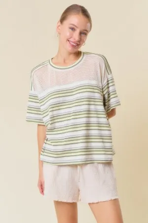 Light Lime   Ivory Stripe Mesh Inset Tee