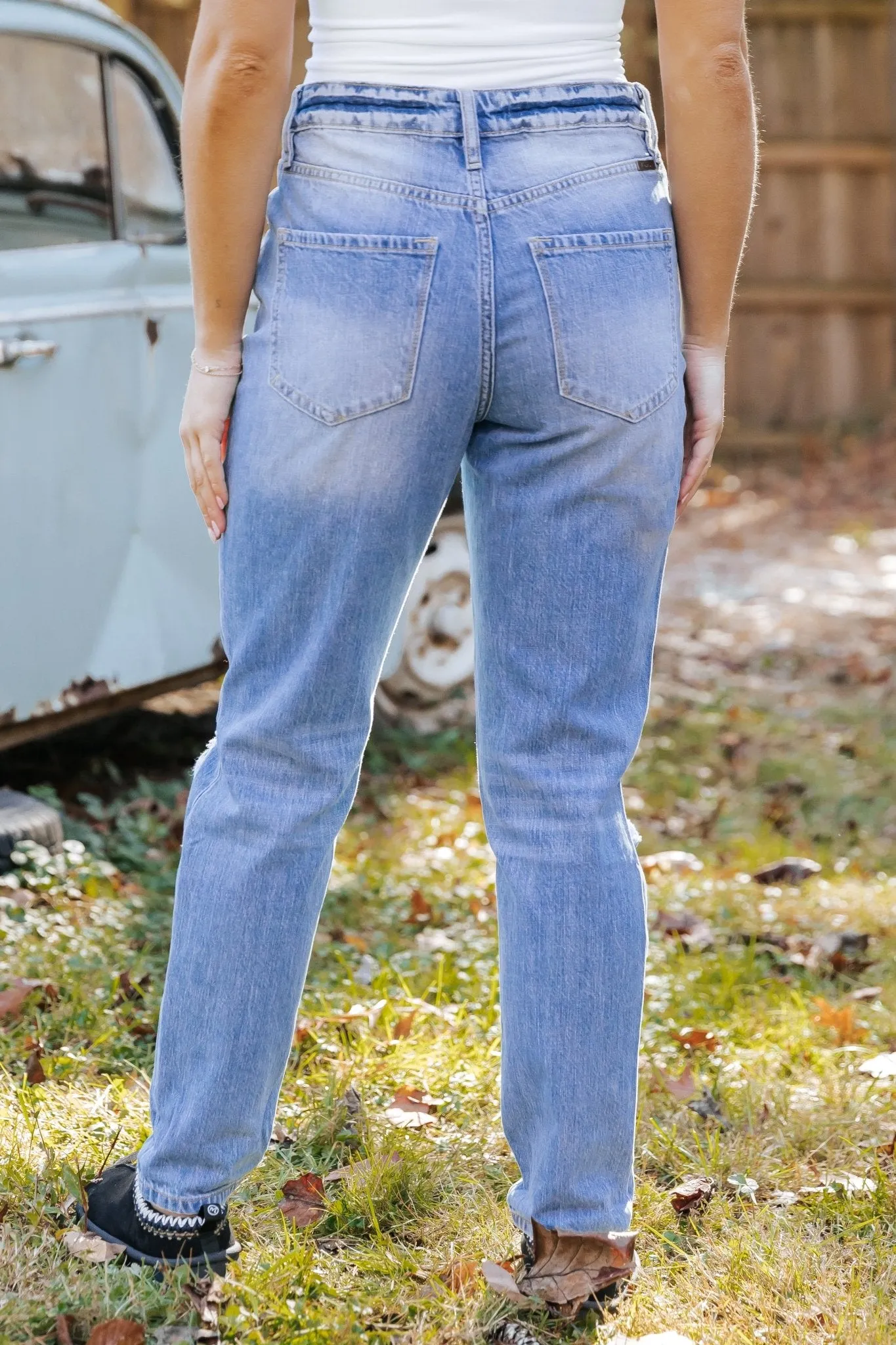Light Wash High Rise Distressed Mom Jeans - FINAL SALE