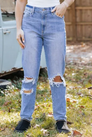 Light Wash High Rise Distressed Mom Jeans - FINAL SALE