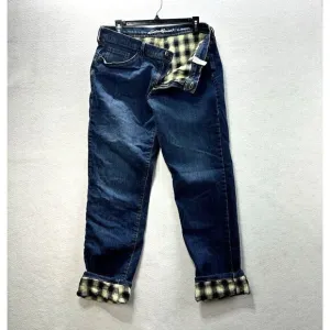 LL Bean Signature Lined Boyfriend Jeans Mid-Rise Straight-Leg Flannel-Lined 12