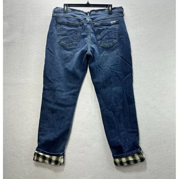 LL Bean Signature Lined Boyfriend Jeans Mid-Rise Straight-Leg Flannel-Lined 12