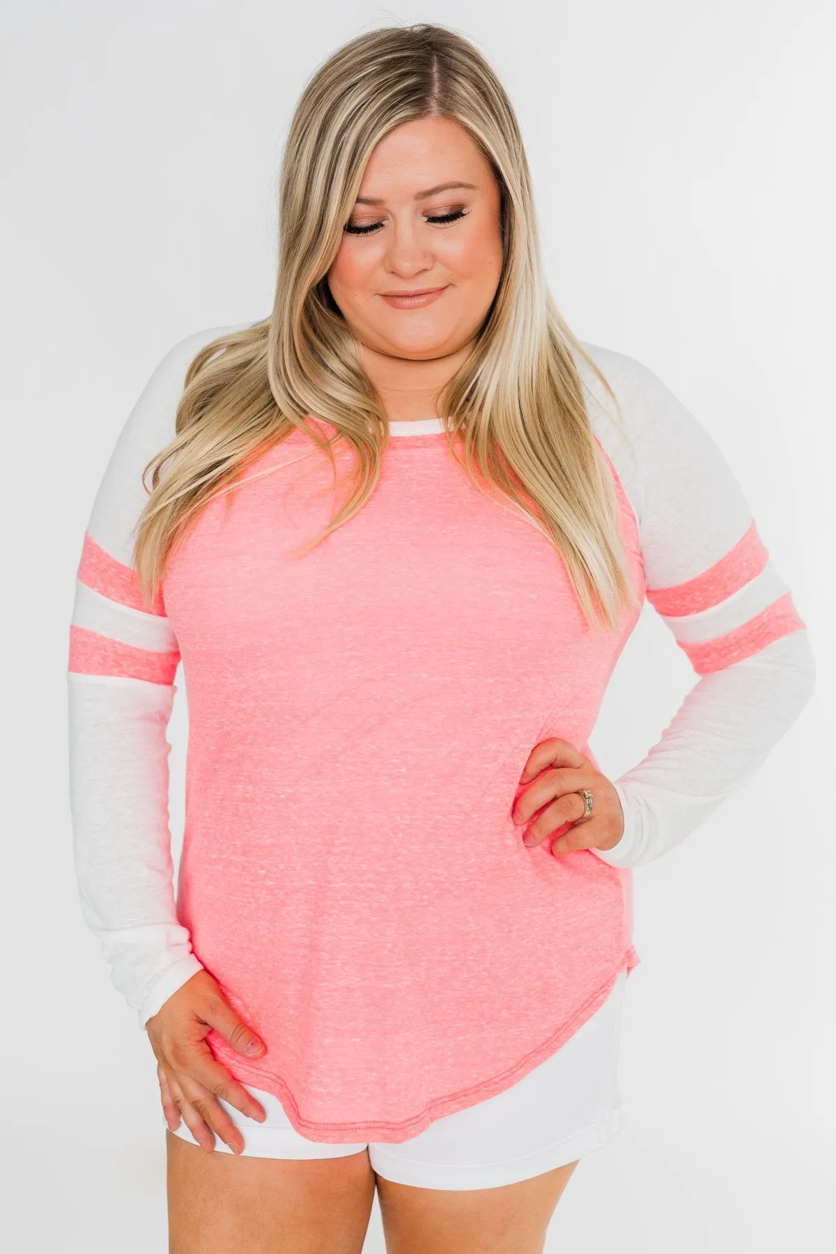 Long Sleeve Raglan Top- Neon Pink