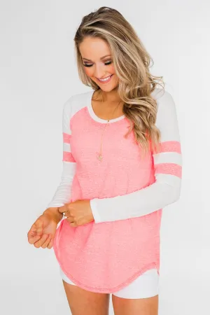 Long Sleeve Raglan Top- Neon Pink