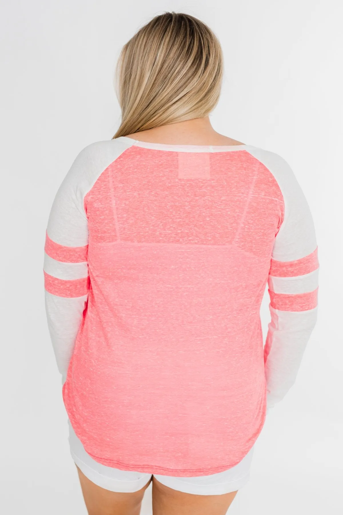 Long Sleeve Raglan Top- Neon Pink