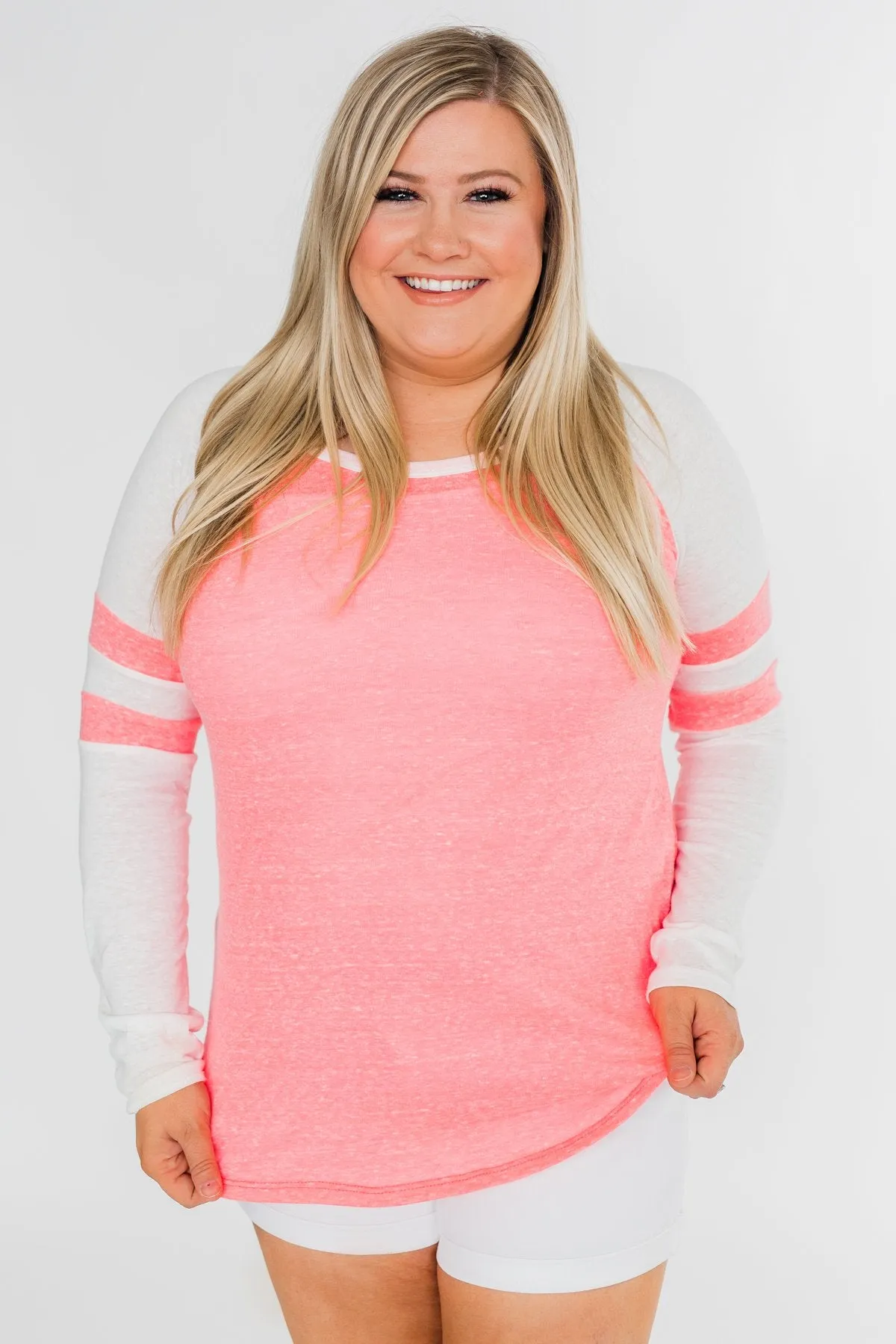 Long Sleeve Raglan Top- Neon Pink