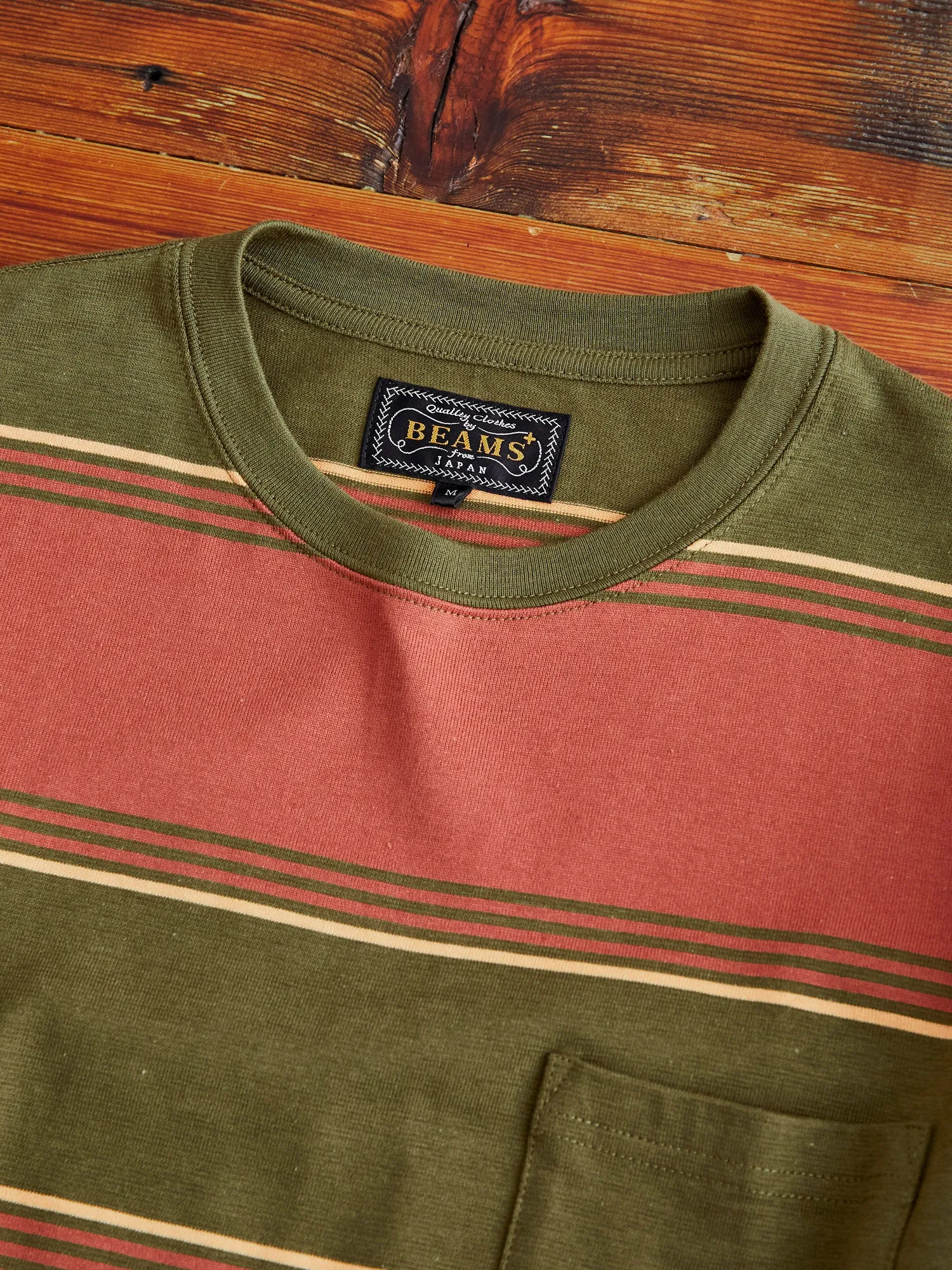 Long Sleeve Stripe Pocket T-Shirt in Olive