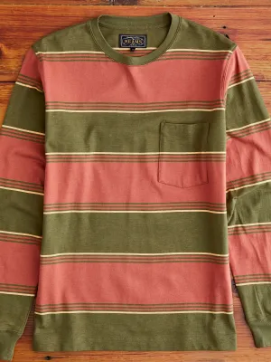 Long Sleeve Stripe Pocket T-Shirt in Olive