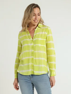 Long Sleeve Tie Dye Stripe Slouchy Shirt - Lime