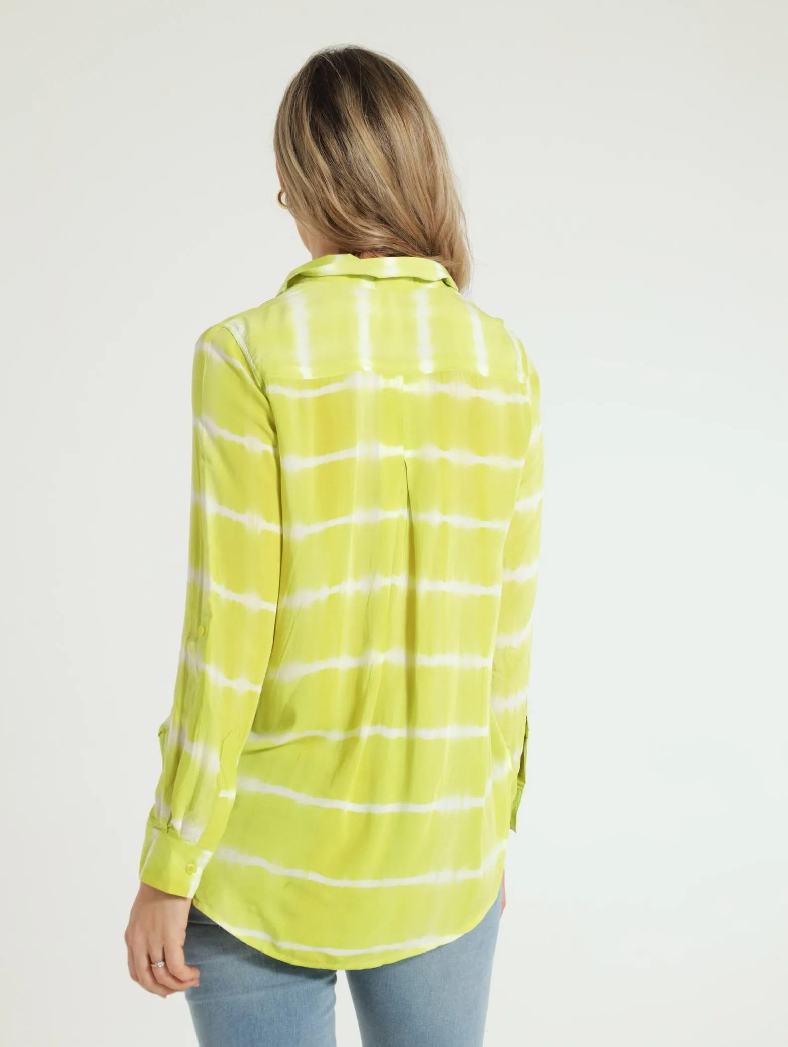 Long Sleeve Tie Dye Stripe Slouchy Shirt - Lime