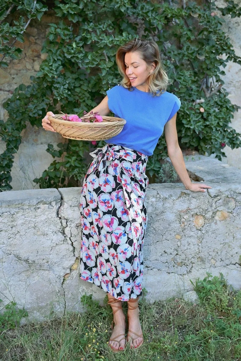 LONG WRAP SKIRT, PRINTED