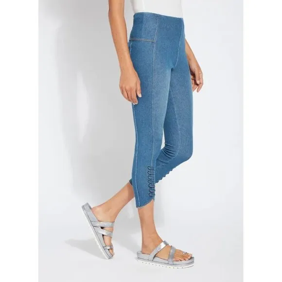 Lyssé Lace Up Cropped Jeans in Mid Wash - NWT - Size Small