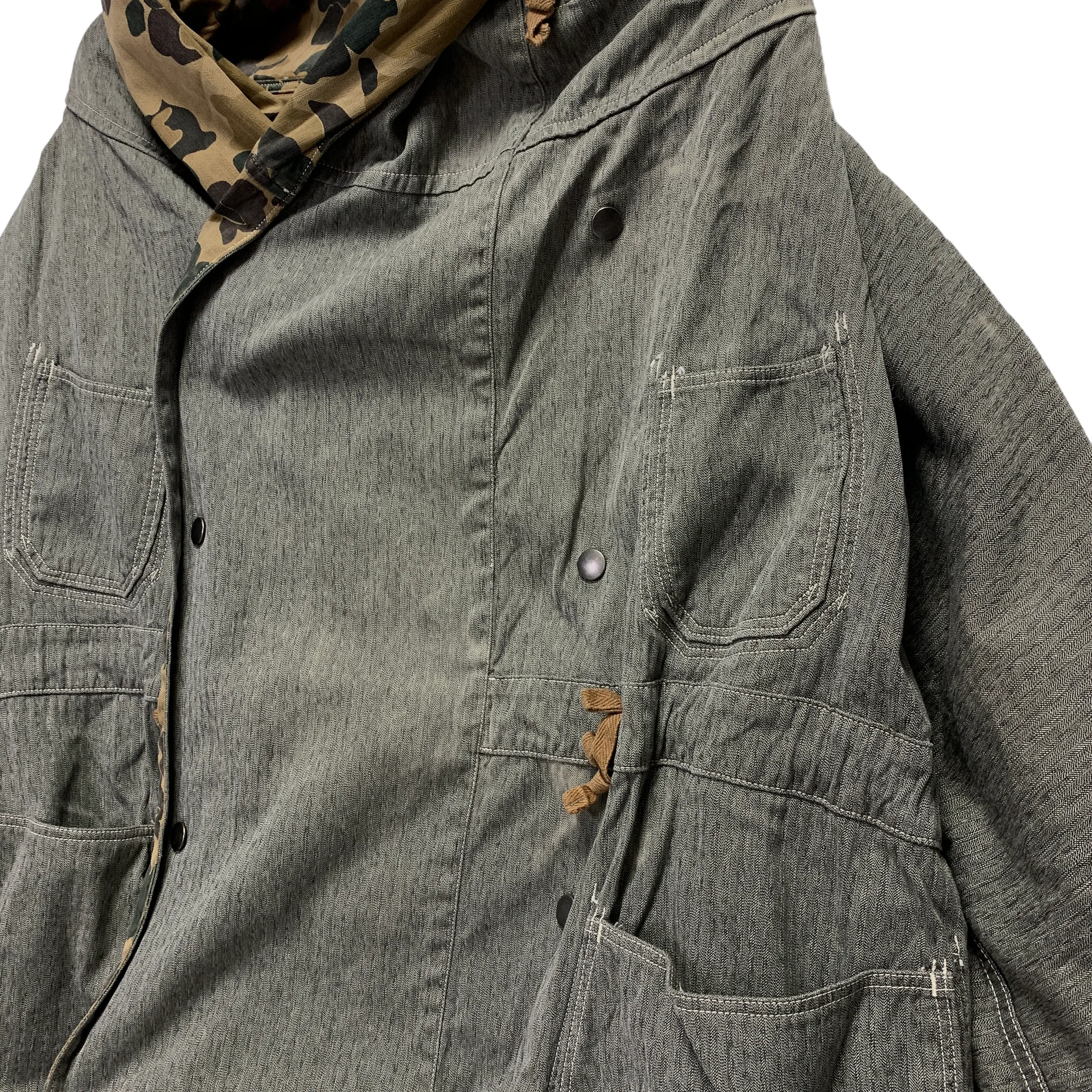 [M] Kapital Cotton Chambray Duck Camo Reversible Katsuragi Ring Coat