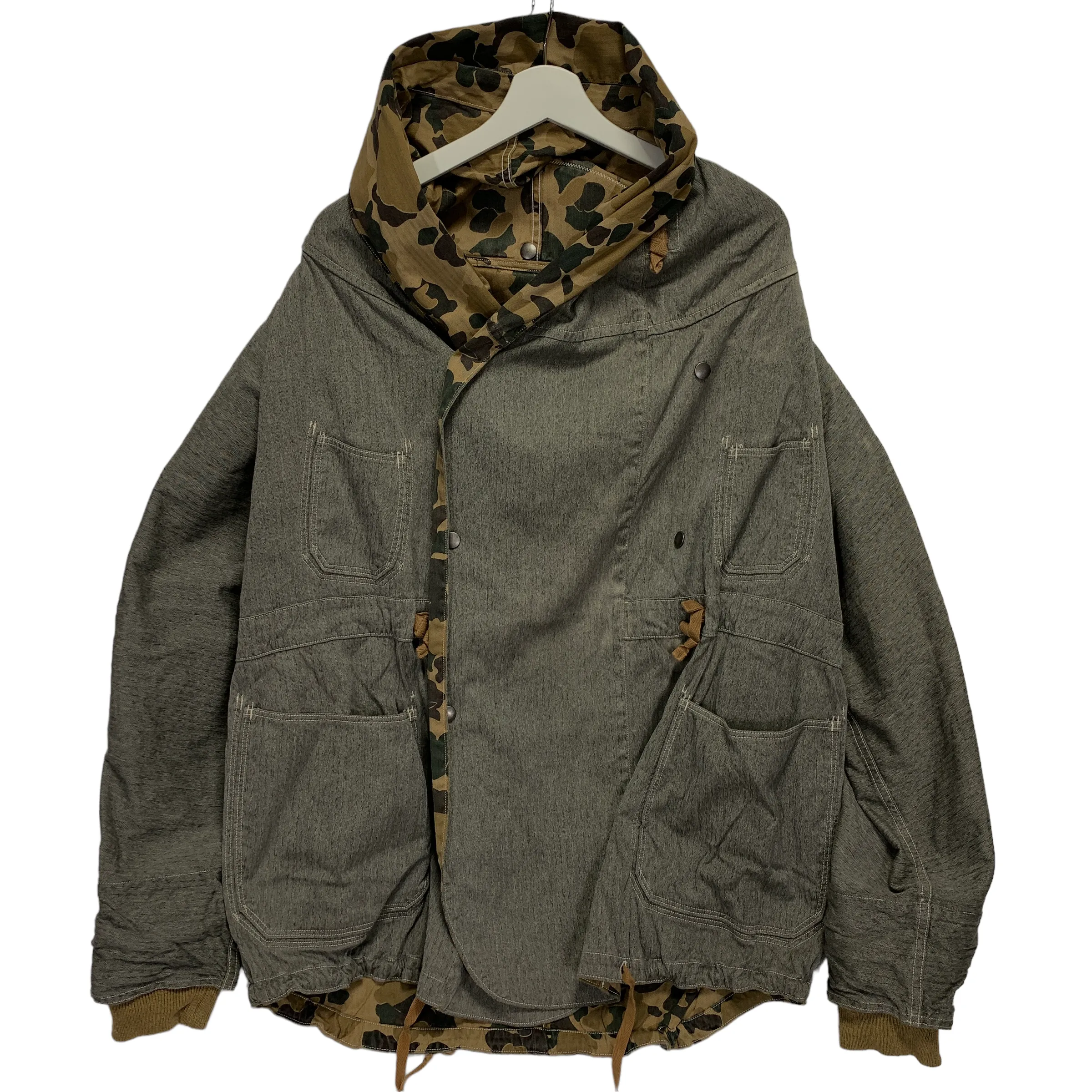 [M] Kapital Cotton Chambray Duck Camo Reversible Katsuragi Ring Coat