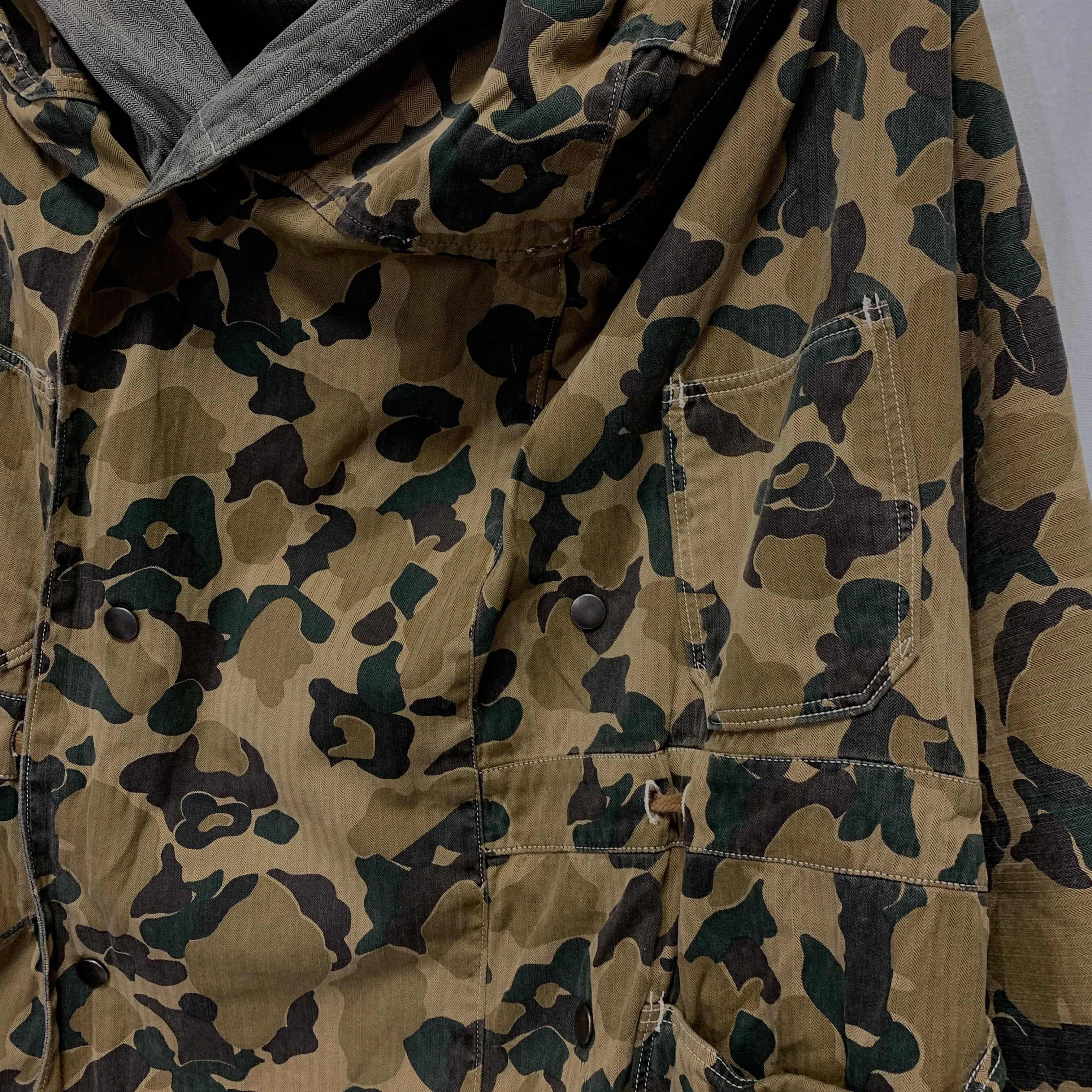 [M] Kapital Cotton Chambray Duck Camo Reversible Katsuragi Ring Coat