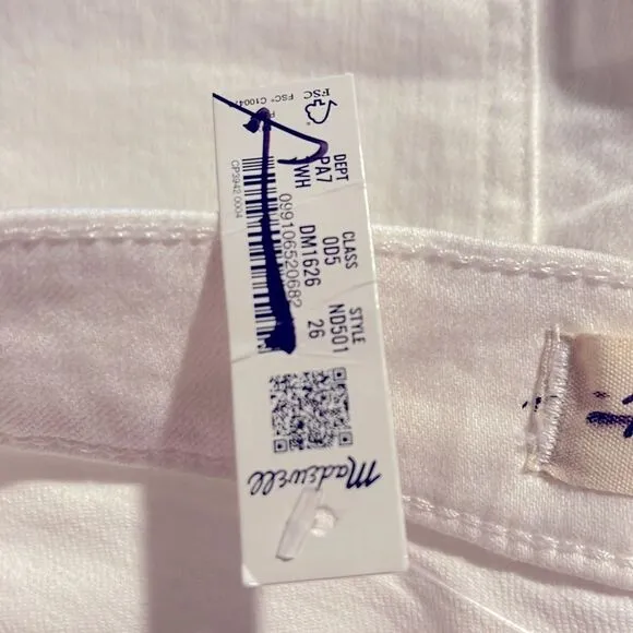 Madewell NWT Perfect Vintage Jeans High Rise Size 26 in Tile White