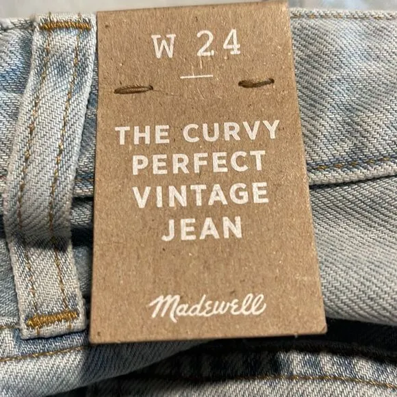 Madewell NWT The “Curvy Perfect Vintage” Jeans High Rise Fitzgerald Wash Sz 24