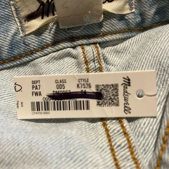 Madewell NWT The “Curvy Perfect Vintage” Jeans High Rise Fitzgerald Wash Sz 24