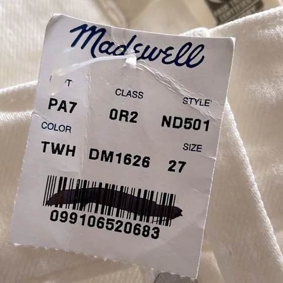 Madewell NWT White Perfect Vintage Jeans High Rise Size 27