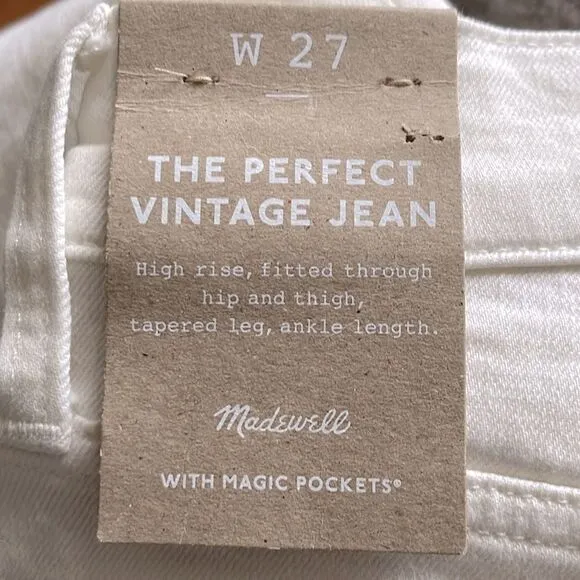 Madewell NWT White Perfect Vintage Jeans High Rise Size 27