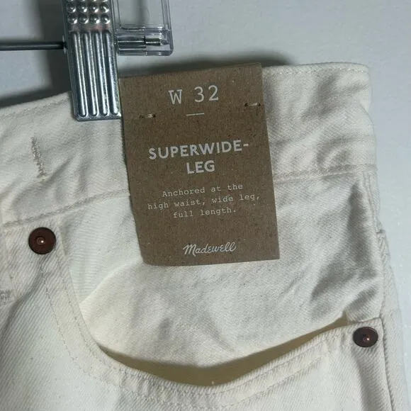 Madewell Women's Superwide-Leg Drawstring Ecru High Waist Denim Jeans 32 New