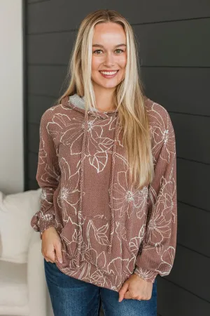 Matters Of Love Hooded Floral Top- Clay